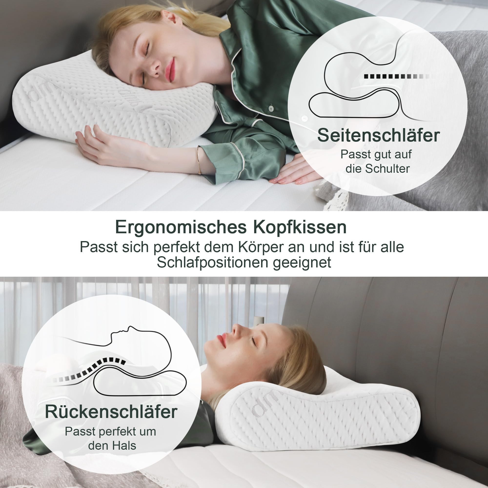 LAMB Coussin de nuque, en mousse à mémoire de forme, réglable en hauteur, pour dormir sur le côté, orthopédique, ergonomique, anti-ronflements avec housse RUCO-BAC