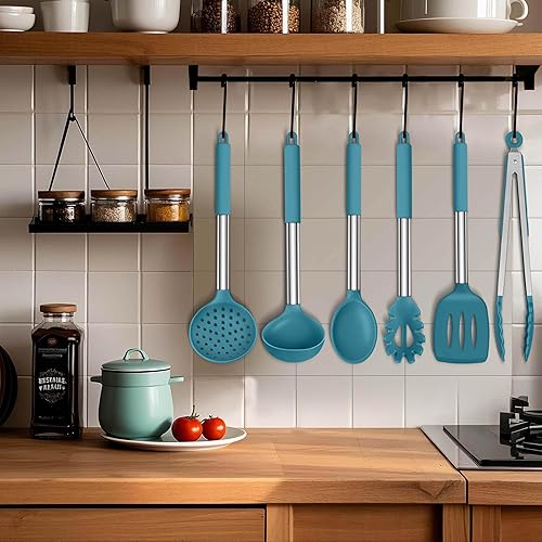 Miniatura 6 de LIANYU Juego de utensilios de cocina de silicona, 6 espátulas resistentes al calor para utensilios de cocina antiadherentes, espátula ranurada,