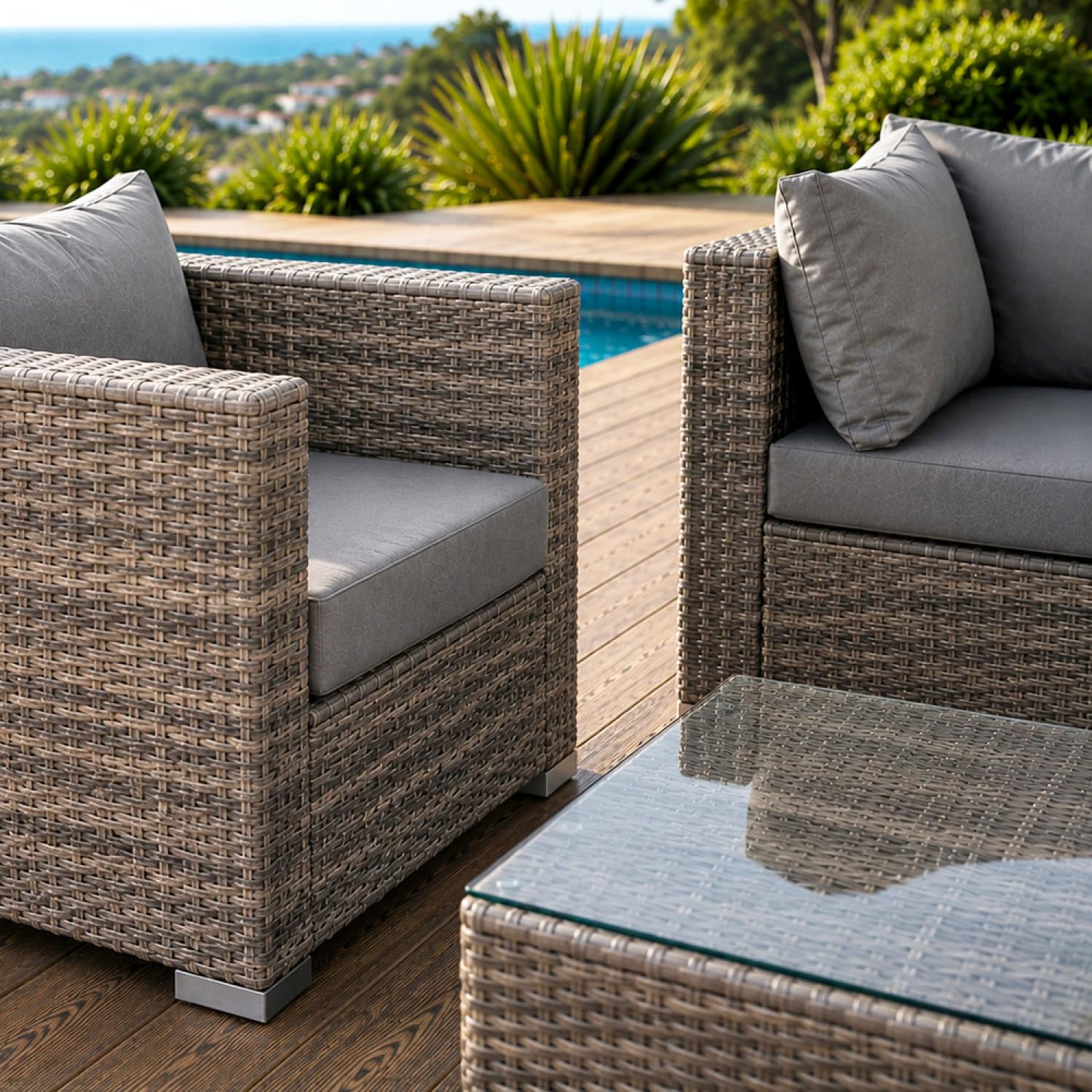 CONCEPT USINE Salon de Jardin Modulable PEANA 5 Places Résine Gris