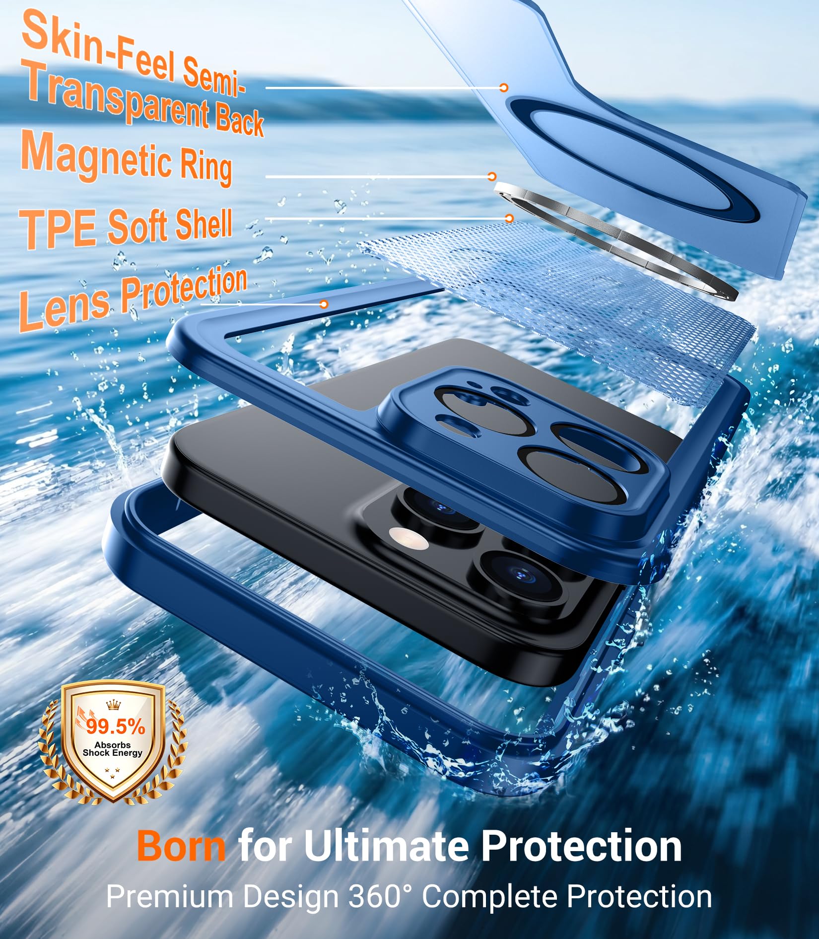 Red2Fire Compatibile con iPhone 15 Pro Max Custodia impermeabile magnetica integrata per schermo e fotocamera IP68 subacquea Full Body militare a prova di caduta antiurto traslucida opaca custodia per