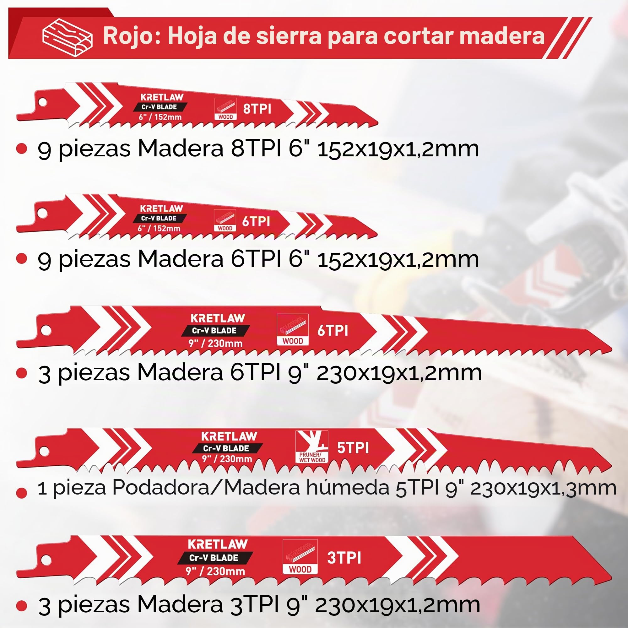 KRETLAW Juego de 36 hojas para sierra sable, hojas de repuesto Cr-V/Bi-metal para poda de árboles, madera, metal y plástico, con estuche