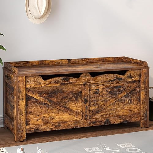 Baúl de almacenamiento de 39.4 pulgadas, baúl de almacenamiento extragrande con 2 bisagras, banco de caja de madera, baúl organizador elevador,