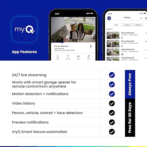 Miniatura 10 de Chamberlain myQ Video Doorbell  Cámara 2K, bateríacableada, visión nocturna a color, vista en vivo con conversación bidireccional, detección de