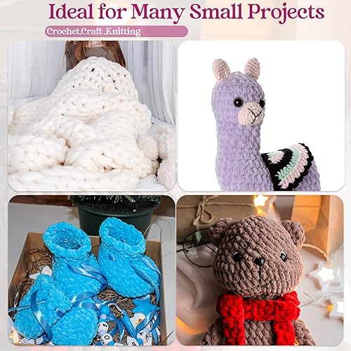 Miniatura 4 de Xinnun Hilo de felpa de 12 madejas, hilo de felpilla grueso, hilo de terciopelo suave para tejer, bricolaje y manualidades, longitud total de 1116