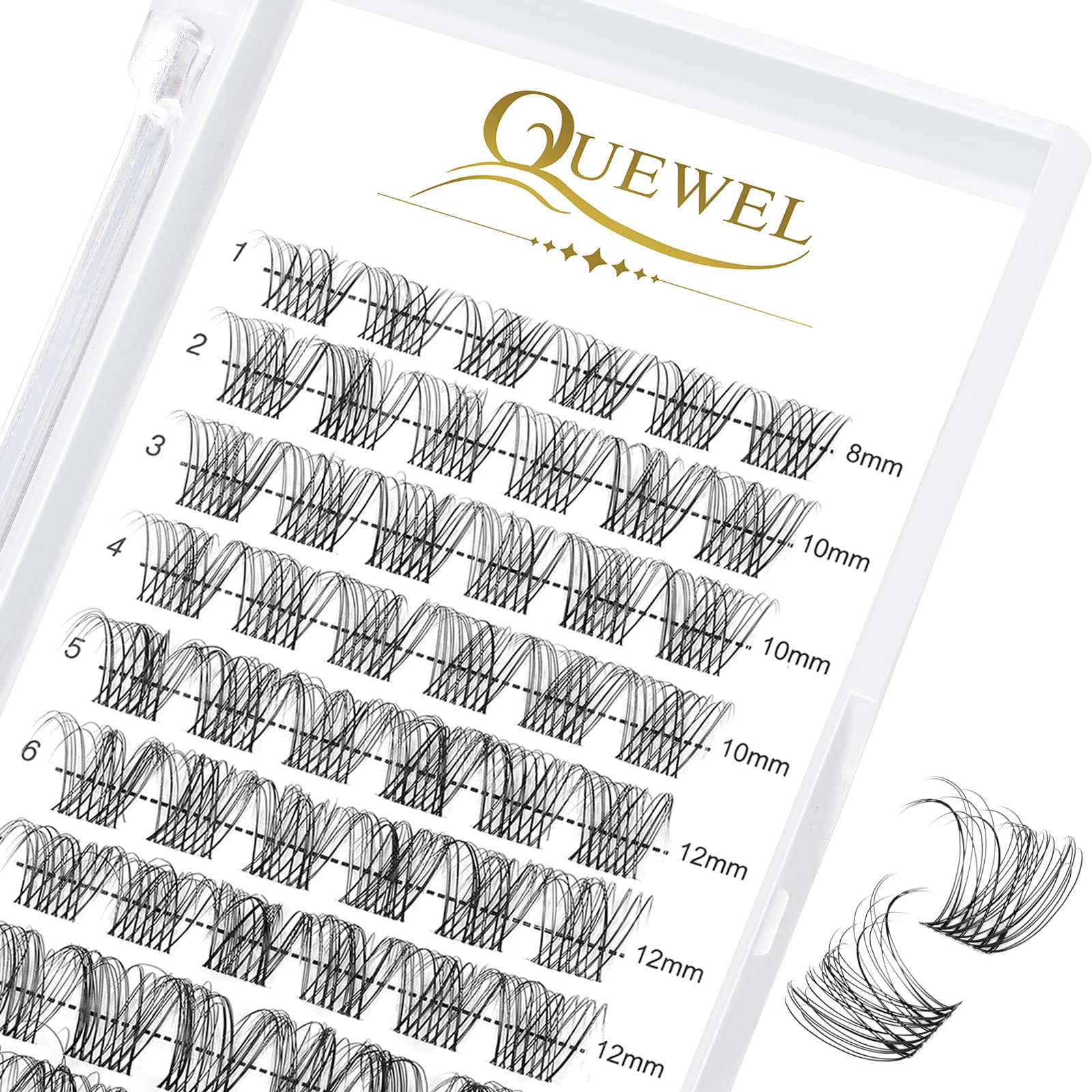 QUEWEL DIY Cluster Lashes - Individual Volume False Eyelashes, Soft & Light, Segmented, For Makeup Home Use (Honey01-D-MIX8-16mm) — view 22