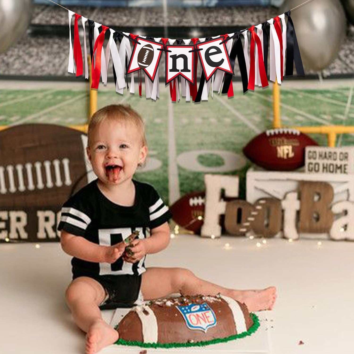Football Highchair Banner 1st Birthday - First Year Down Highchair Banner, Sport Theme First Birthday Decoration Ribbon for Party, Anniversary, Baby Shower, Cake Smash - Image 4