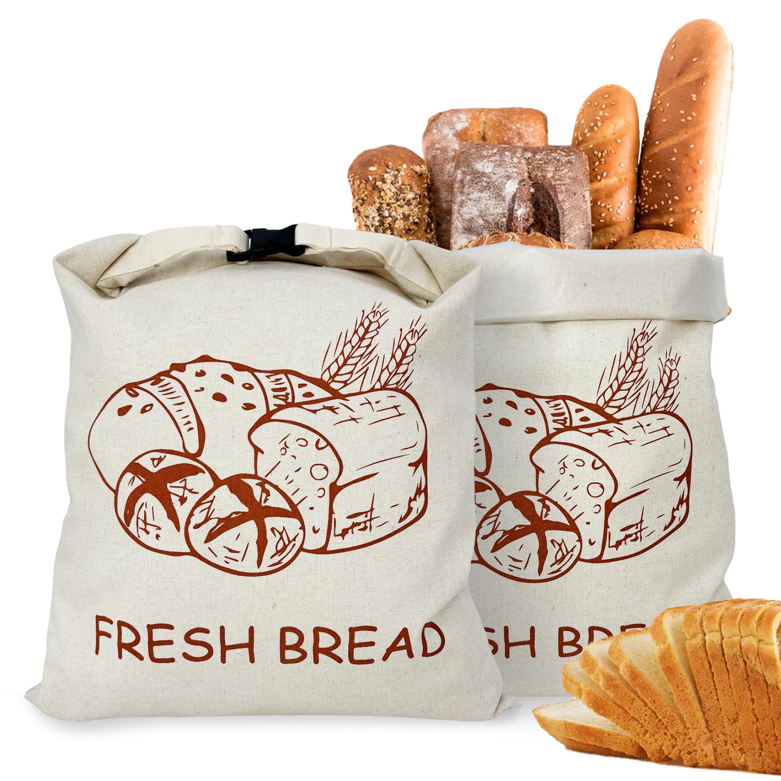 Bolsas de pan reutilizables para masa madre casera, paquete de 2 bolsas de pan de lino con forro de TPU