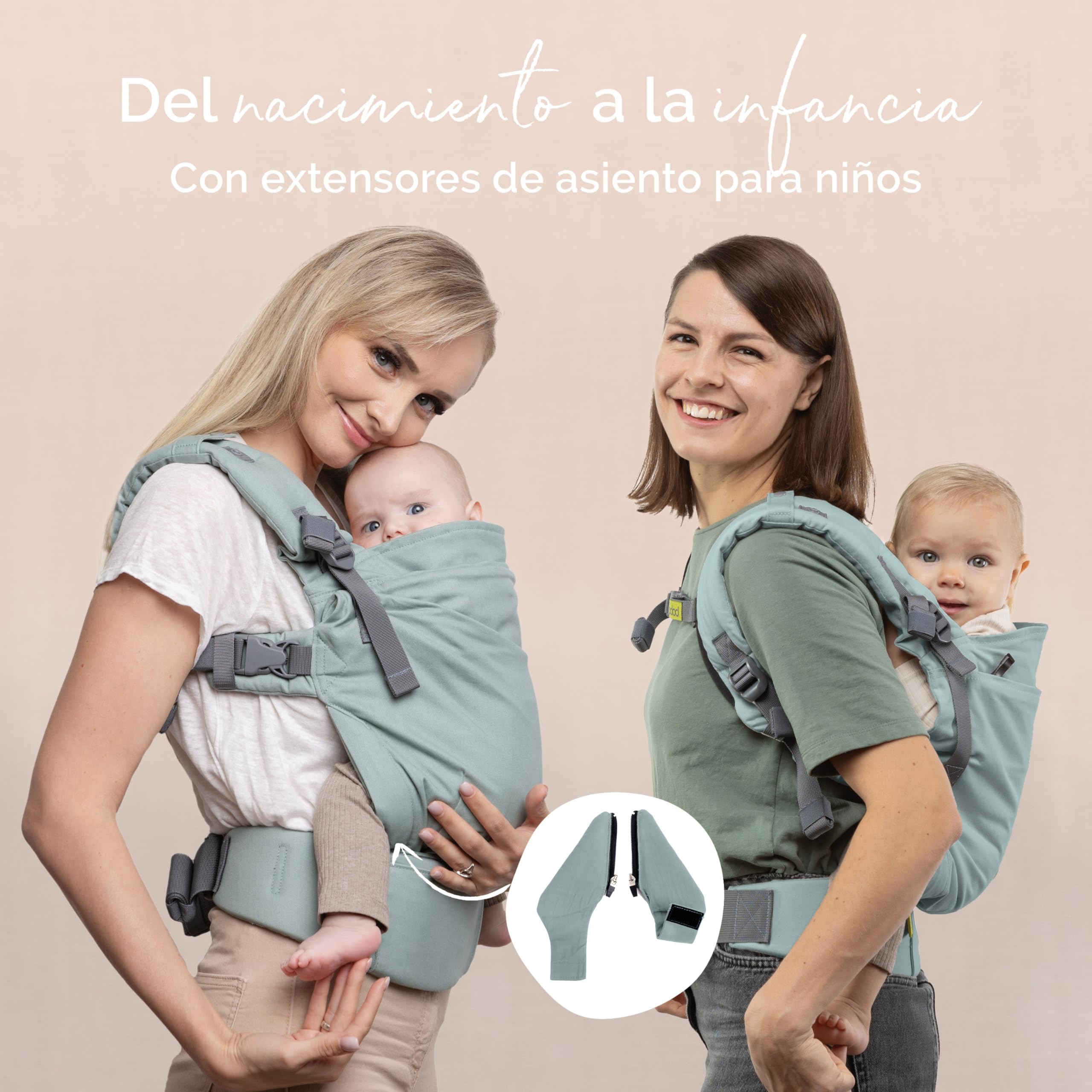 Boba X Mochila Portabebés Ergonómica - Ajustable de Bebé Recién Nacido a Niño - 2 en 1: Portabebé Delantero y Mochila de Porteo a la Espalda con Tirantes Cruzados (3-20 kg) - Sea Mist — view 3
