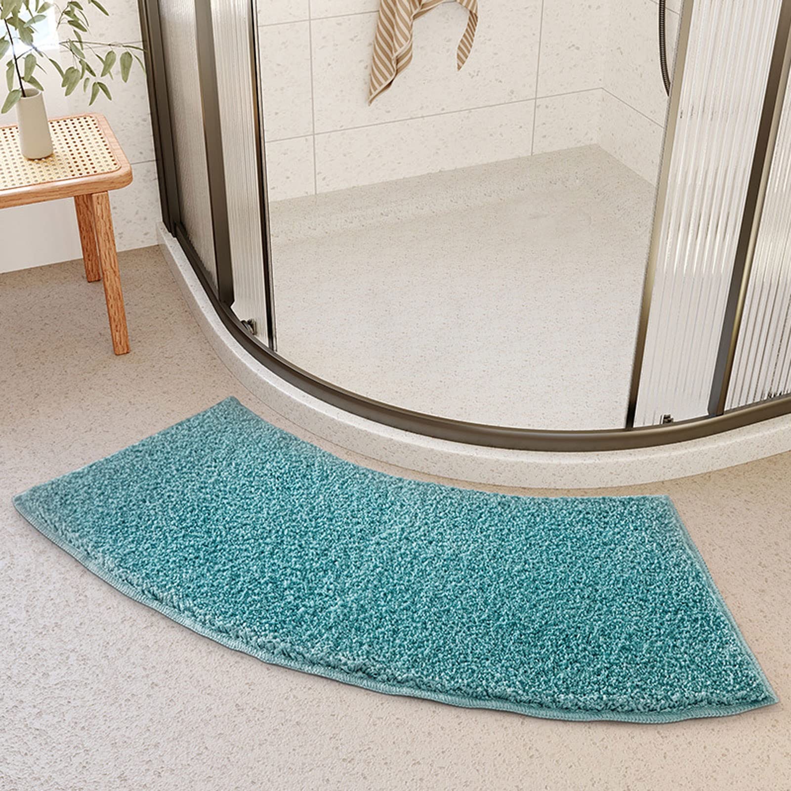 XAMIO Carpet Door Mats Bathroom Rug Curved Fan-shaped Bath Non-slip Microfiber Soft Absorbent Thick Shaggy Quick-Dry Fluffy Machine Washable,for Shower Room Foot Mat (Color : Blue)