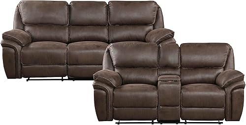 Miniatura 3 de Lexicon Dorritt - Juego de sofá reclinable manual, 2 piezas, color marrón