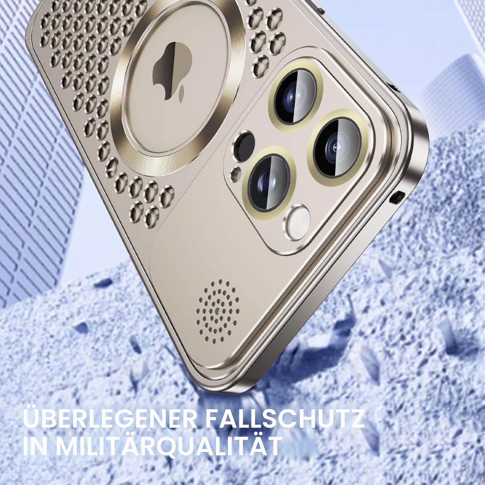 Metall-Schutzhülle für iPhone 16 Pro Max/16 Pro/16, kompatibel mit MagSafe eingebauter Aromatherapie, ultraleichtes Aluminium-Metall-Design, vollständiger Kameraschutz (Desert Titanium, 16 Pro Max)