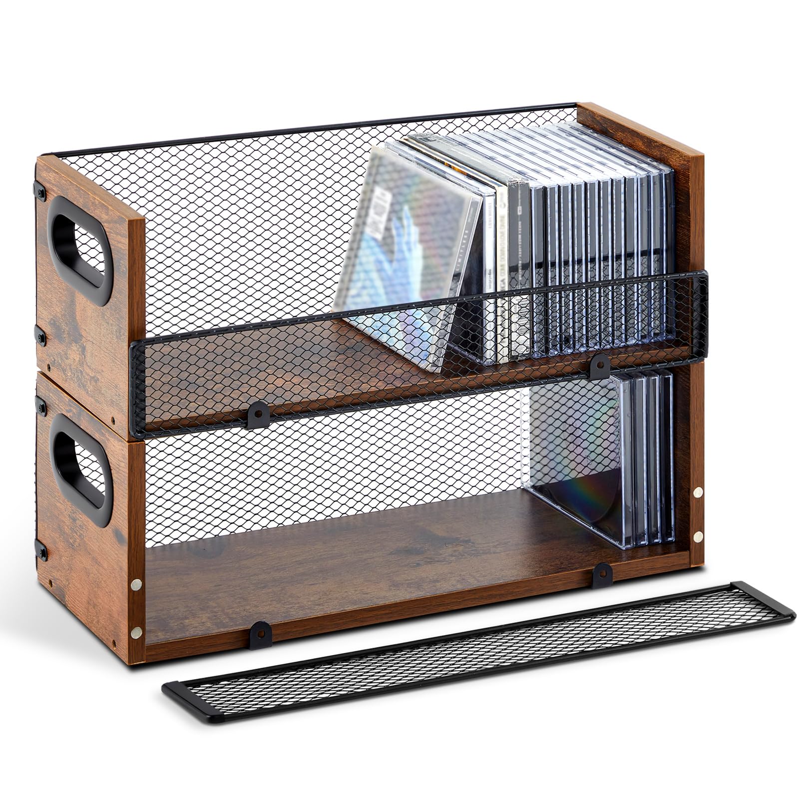 Geelin CD-Aufbewahrungsbox aus Holz mit Tragegriffen, Retro-Halter, 2 Stück
