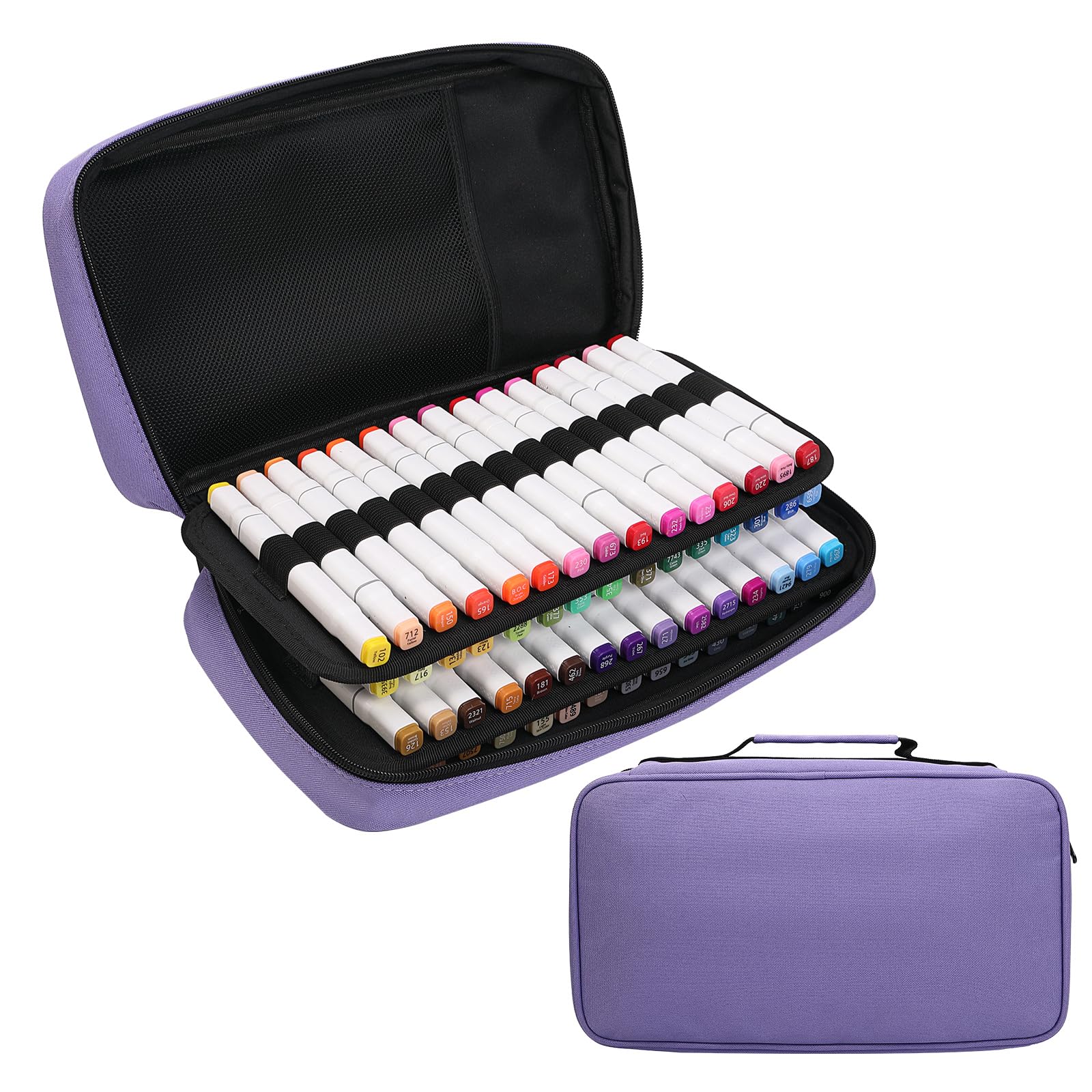 BOMKEE 60 Slots Marker Organizer Case, Large Pencil Pouch for 60 Markers Big Capacity Marker Storage Bag Pen Case with Carrying Handle