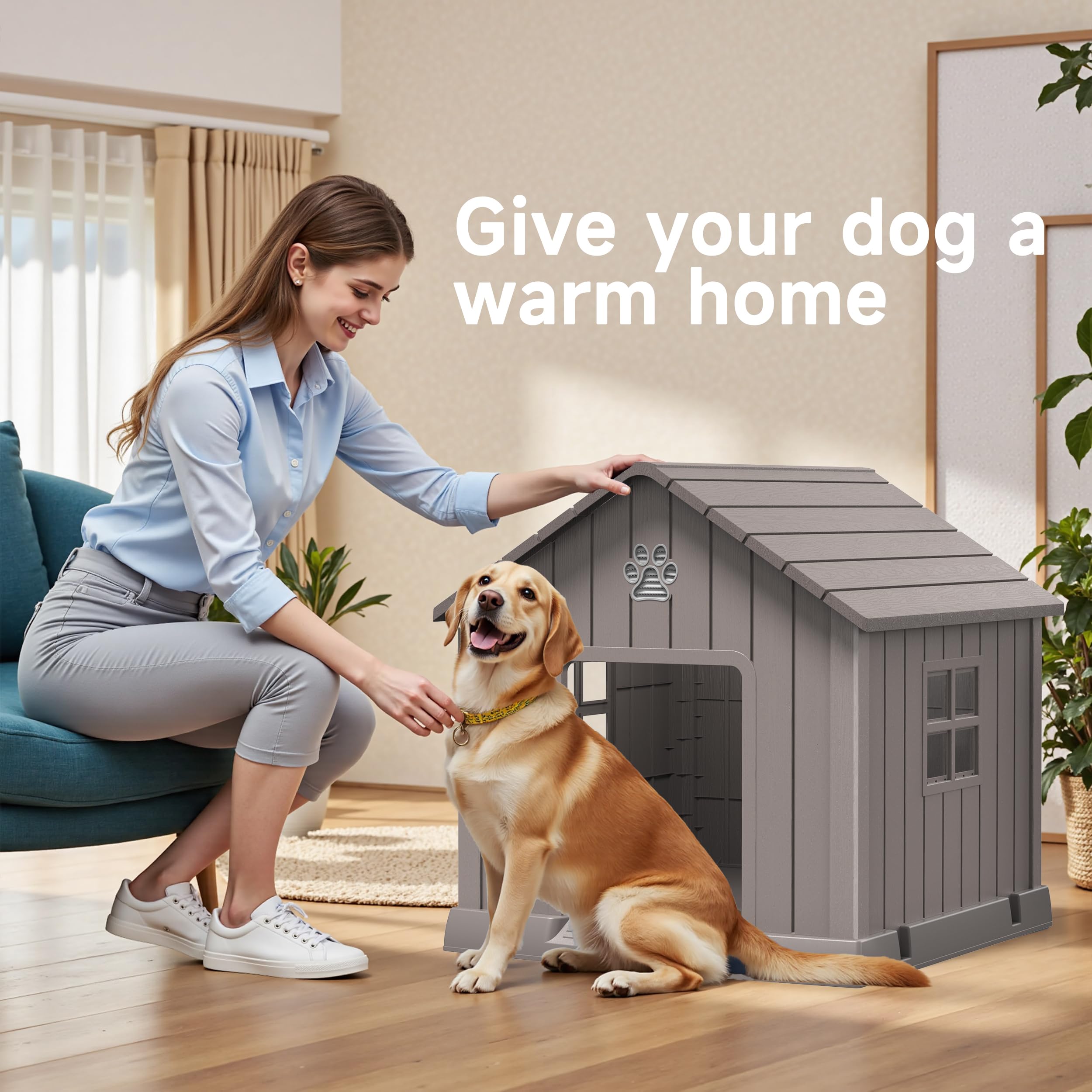 LHBGO Dog House – Waterproof Resin Shelter With Elevated Floor & Air Vents, For Indoor/Outdoor Use