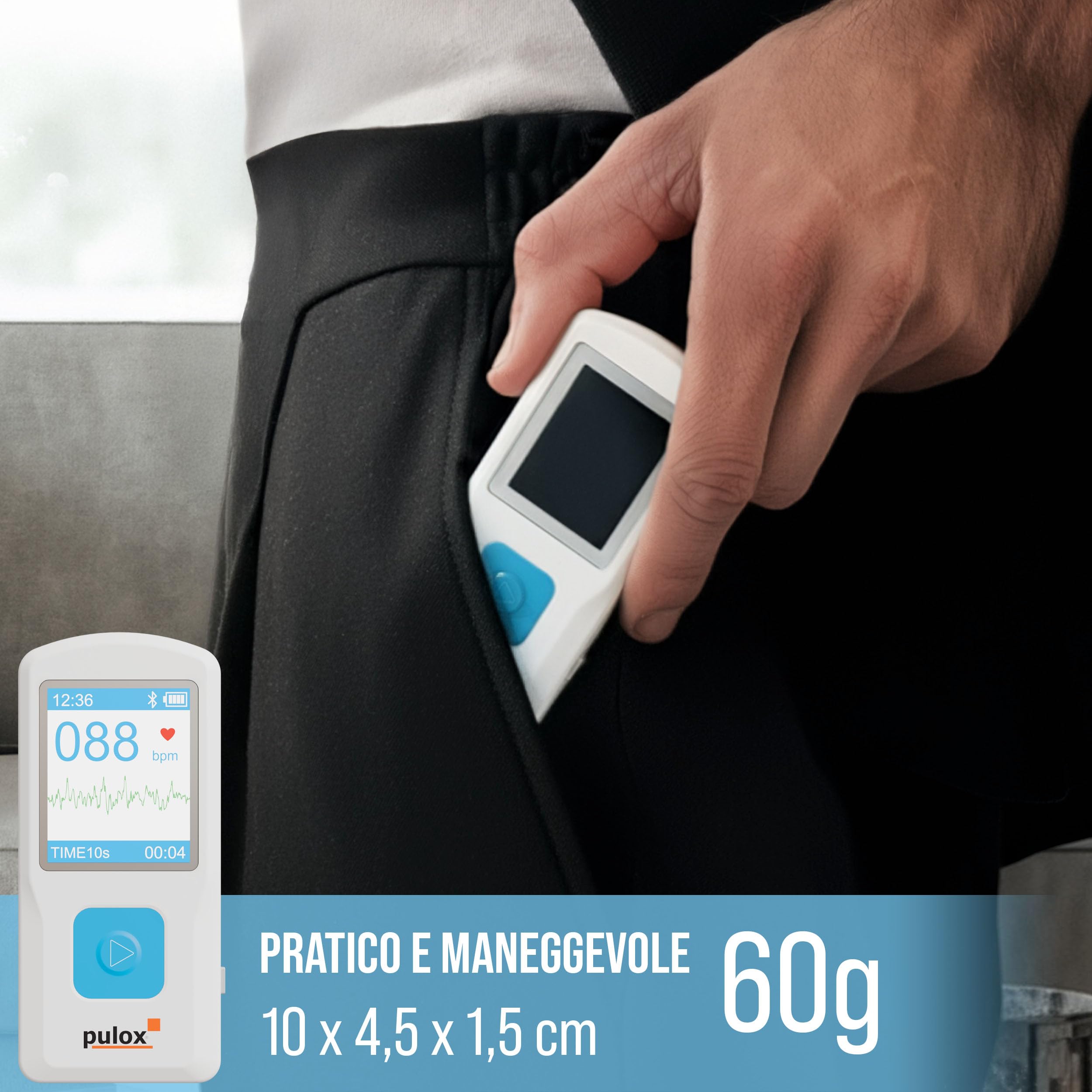 Pulox PM10 - Dispositivo ECG monocanale mobile - Monitor ECG con analisi, USB, app per smartphone e software per PC