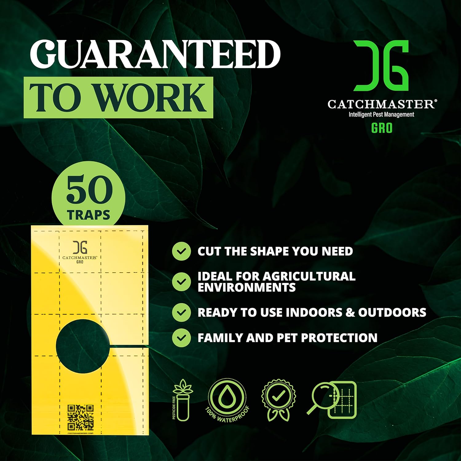 Catchmaster GRO Yellow Pre-Cut Ready to Use Sticky Traps 50PK, Bug & Fly Trap with Center Hole for Crawling Insects, Pest Control for Home, Garden & Greenhouse, Protect Live Plants Indoor & Outdoor