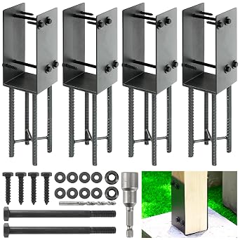4"x4"Actual 3.5"x3.5" Stainless Steels U-Shape Post Holder, Wet Concrete Post Anchor, Heavy-Duty Post Base Bracket for Fence, Deck Railing, Wood Gazebo, Pergola 4pack-Dark Gray
