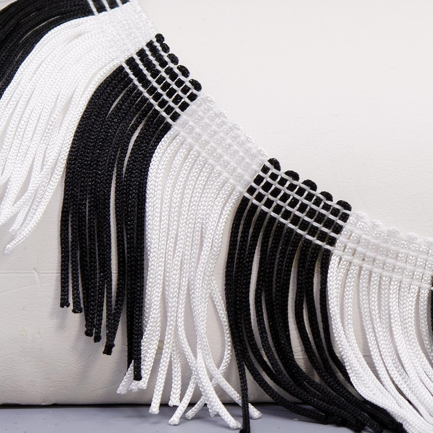 Trims by the Yard 2" Striped Multicolor chainette Fringe Trim - Black/White | Black/White | (10 Yard Cut)