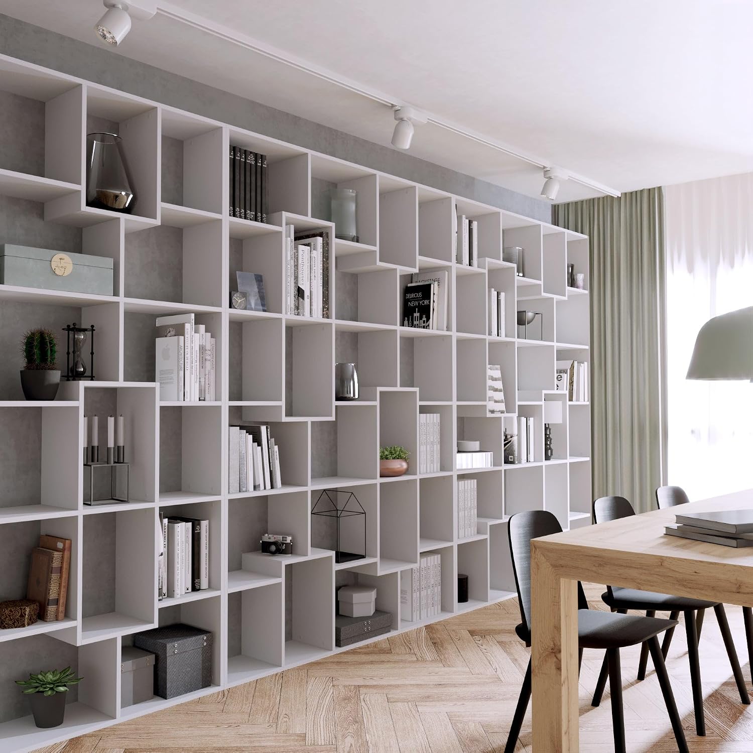 Mobili Fiver, Iacopo L Bookcase (63.31 x 123.86 in), Ashwood Black, Made in Italy
