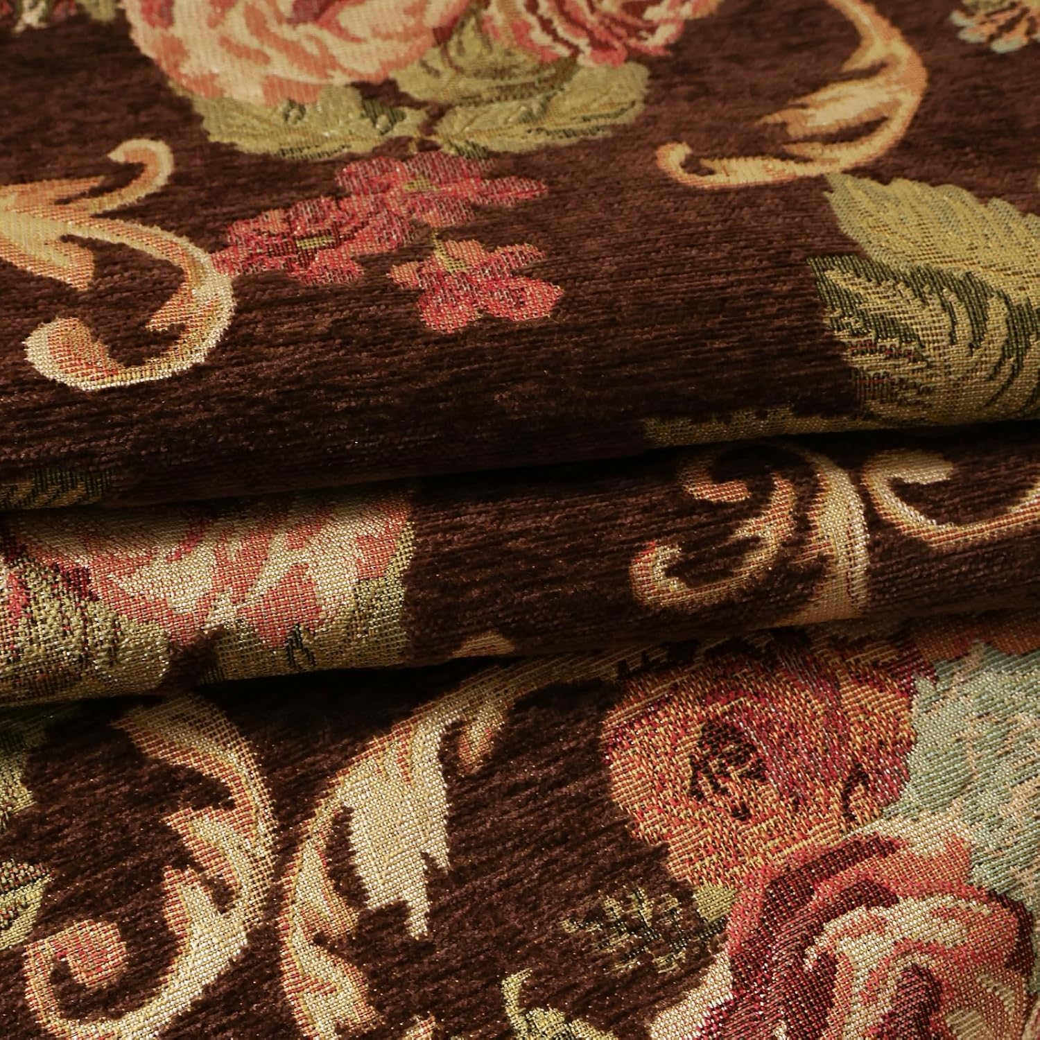 Nightstand Cover:Luxe Palace Garden Chenille Table Protector with Lace, Vintage Floral Embroidery Dresser Cover for End Table/Bedroom, Machine Washable(Fhsjz Brown Floral,51.2" L x 15.7" W)