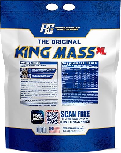 Vista 20 de Ronnie Coleman Signature Series King Mass XL Mass Gainer - Proteína en polvo – Ganador de peso de chocolate oscuro con 2.12 oz de proteína, 6.35 oz