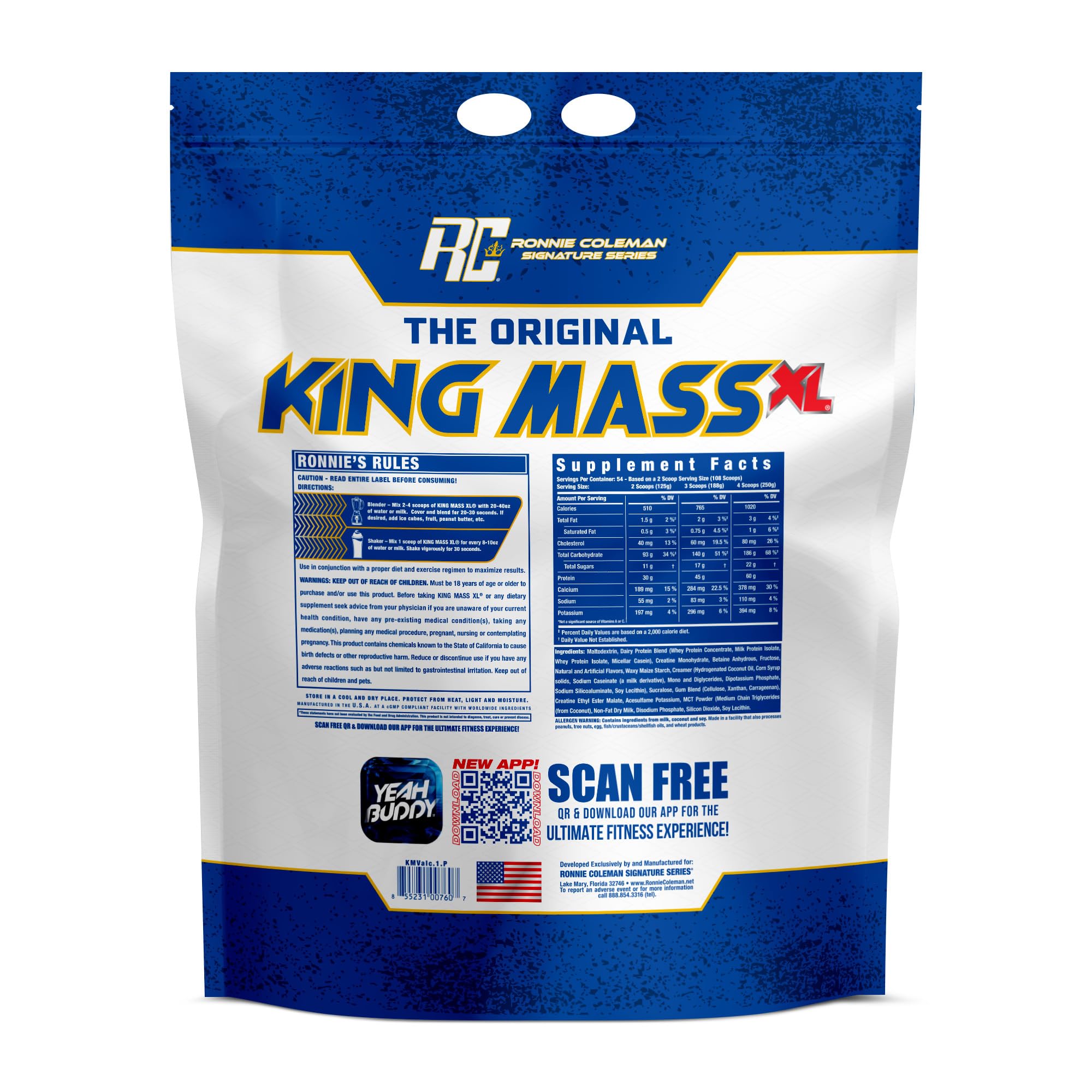 Ronnie Coleman Signature Series King Mass XL Mass Gainer Protein Powder, Muscle Gainer, 60g Protein, 180g Carbohydrates, 1,000+ Calories, Creatine and Glutamine, Vanilla Ice Cream, 15 Pound — Amazon image 7