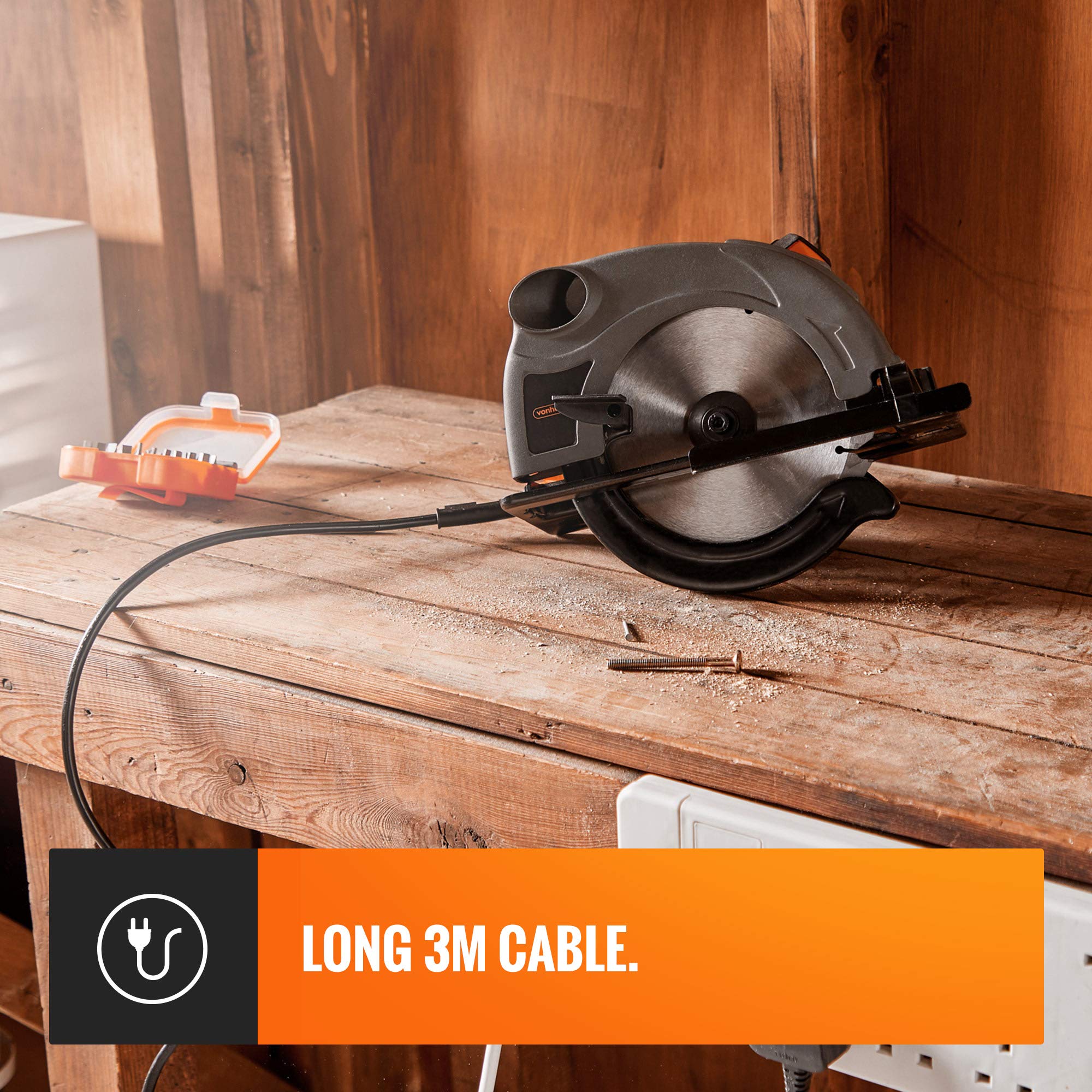 VonHaus Circular Saw MultiPurpose Power Saw 1500W, Bevel Cuts with