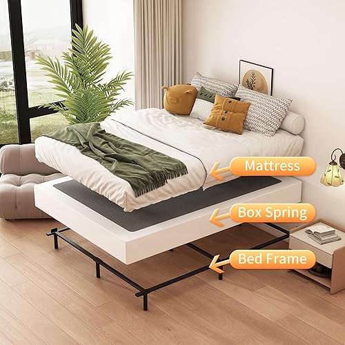 Miniatura 5 de Base de cama King Box Spring de 8 pulgadas, de metal de alto perfil con funda de tela, base de colchón resistente, fácil montaje, sin ruido, color