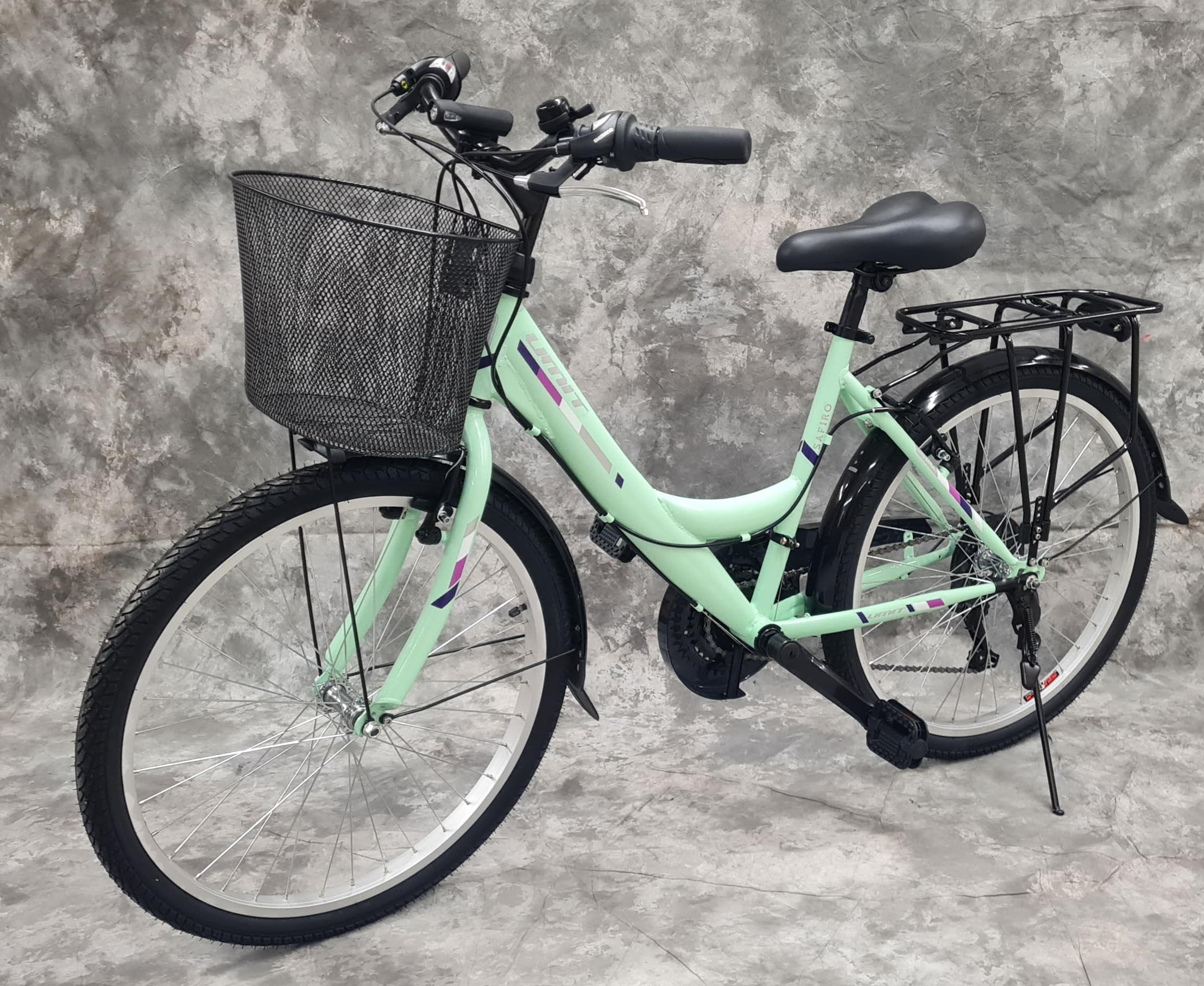 Generisch 24 Zoll Damencityrad SAFIRO 21-Gang Kettenschaltung, Gepäckträger und Korb NEU 2408 Mint Bitte BEACHTEN AB 135 cm KÖPERGRÖSSE GEEIGNET !!!!!!!