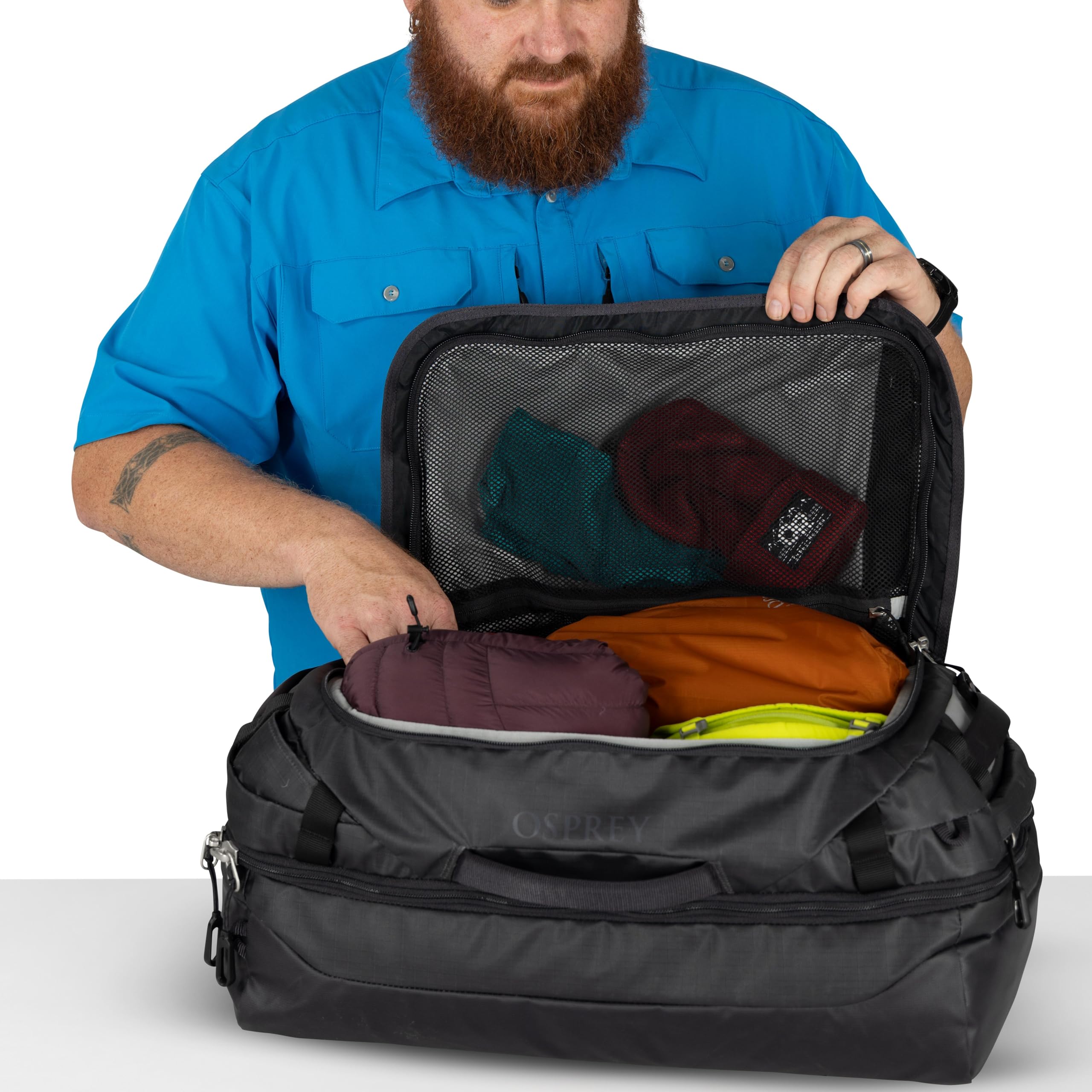 Osprey Transporter Squffel 44L - Trwała, Kwadratowa Dzielona Torba Podróżna, Raven Black