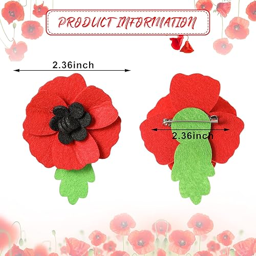 Miniatura 2 de Poppy Wool Felt Flower Brooch Pin Handmade Poppies Red Poppy Pins for Veterans Day Poppy Lapel Pin for Memorial Day Lest We Forget
