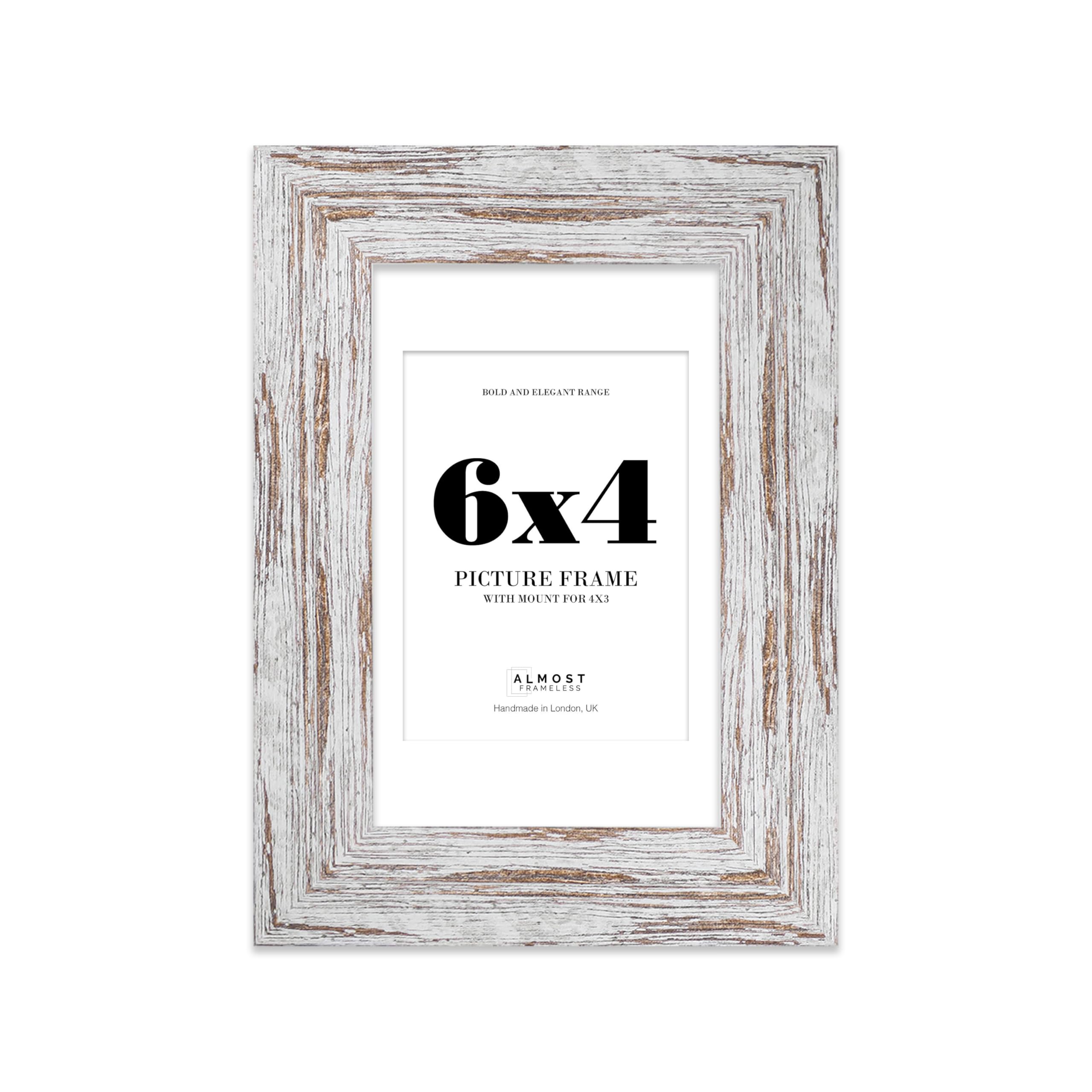 6x4 Distressed Wood Frame With Mount for 4x3 Pictures 28mm Edge Portrait and Landscape Display with Wall Hooks and Kickstand, 1 Pack