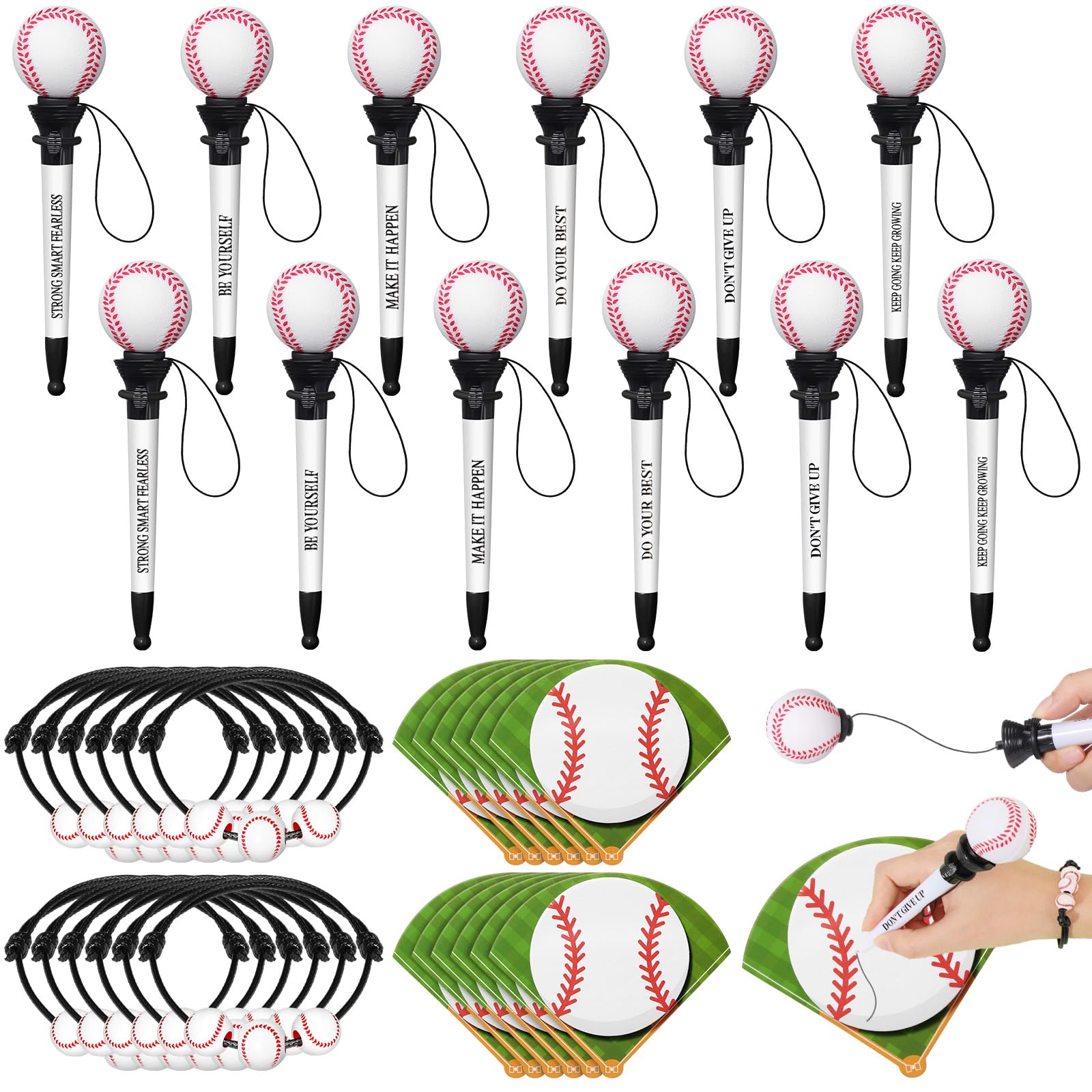 Humyoun 36 Pcs Baseball Party Favors Set Funny Sport Inspirational Team Gifts Set 12 Ballpoint Pens 12 Adjustable Bracelets 12 Sticky Notes for Sports
