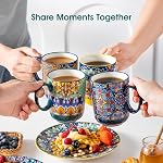 vancasso Boho Coffee Mugs Set of 6, 14 oz Ceramic Mugs with Handle, Colorful Porcelain Cups Microwave Dishwasher Safe, for Latte Tea Cappuccino Cocoa Hot Chocolate