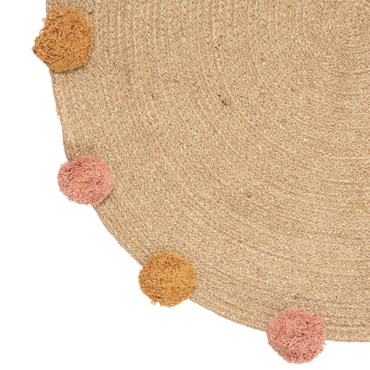 Tapis Enfant en Jute avec Pompons D 78 cm - Atmosphera