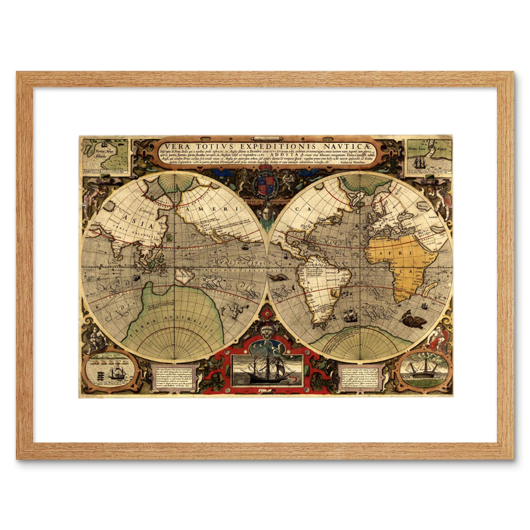 Wee Blue Coo Map Antique Hemisphere Globe World Framed Wall Art Print