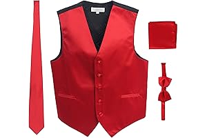 Men's Red Vest Formal 4pc Satin Vest Tie Set