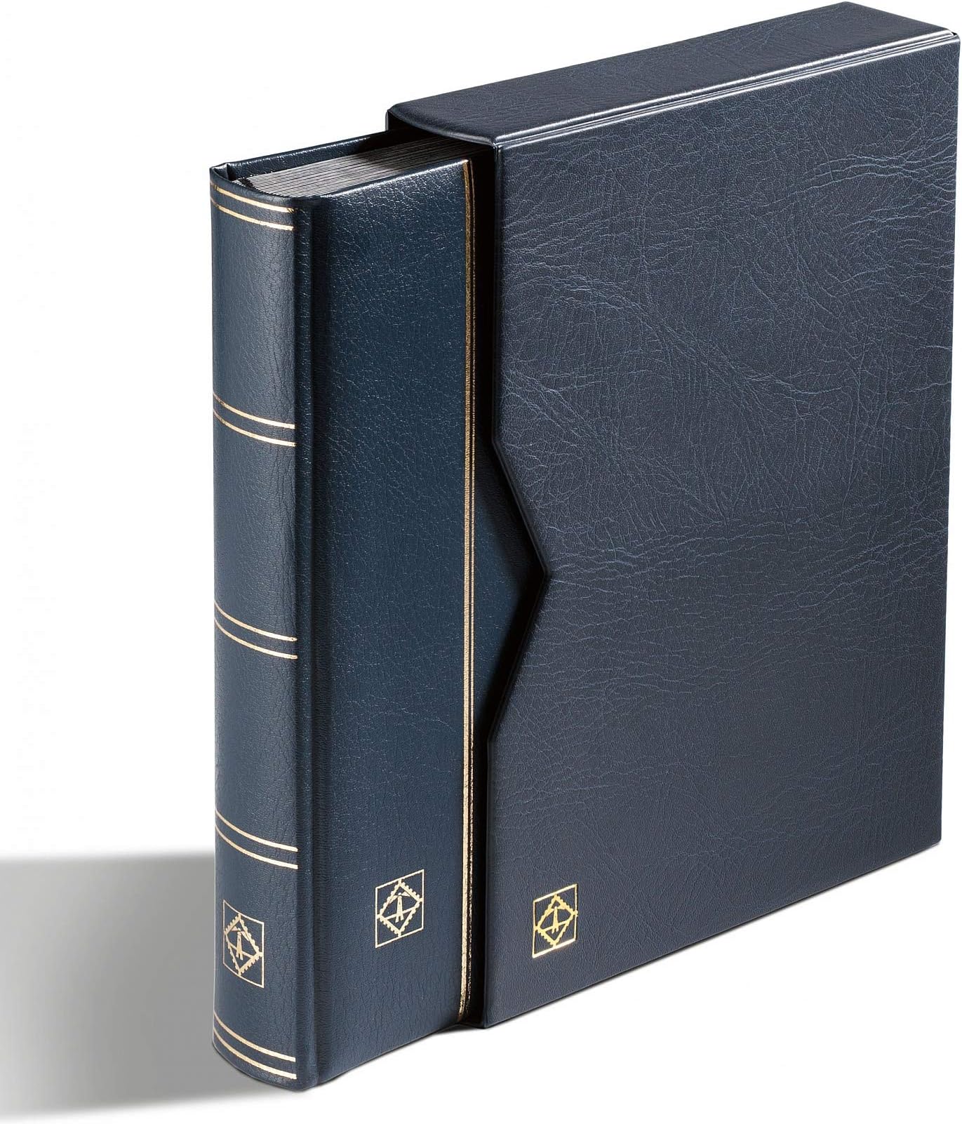Lighthouse Stockbook A4, 64 Seiten, padded leather* cover, incl. slipcase, blue