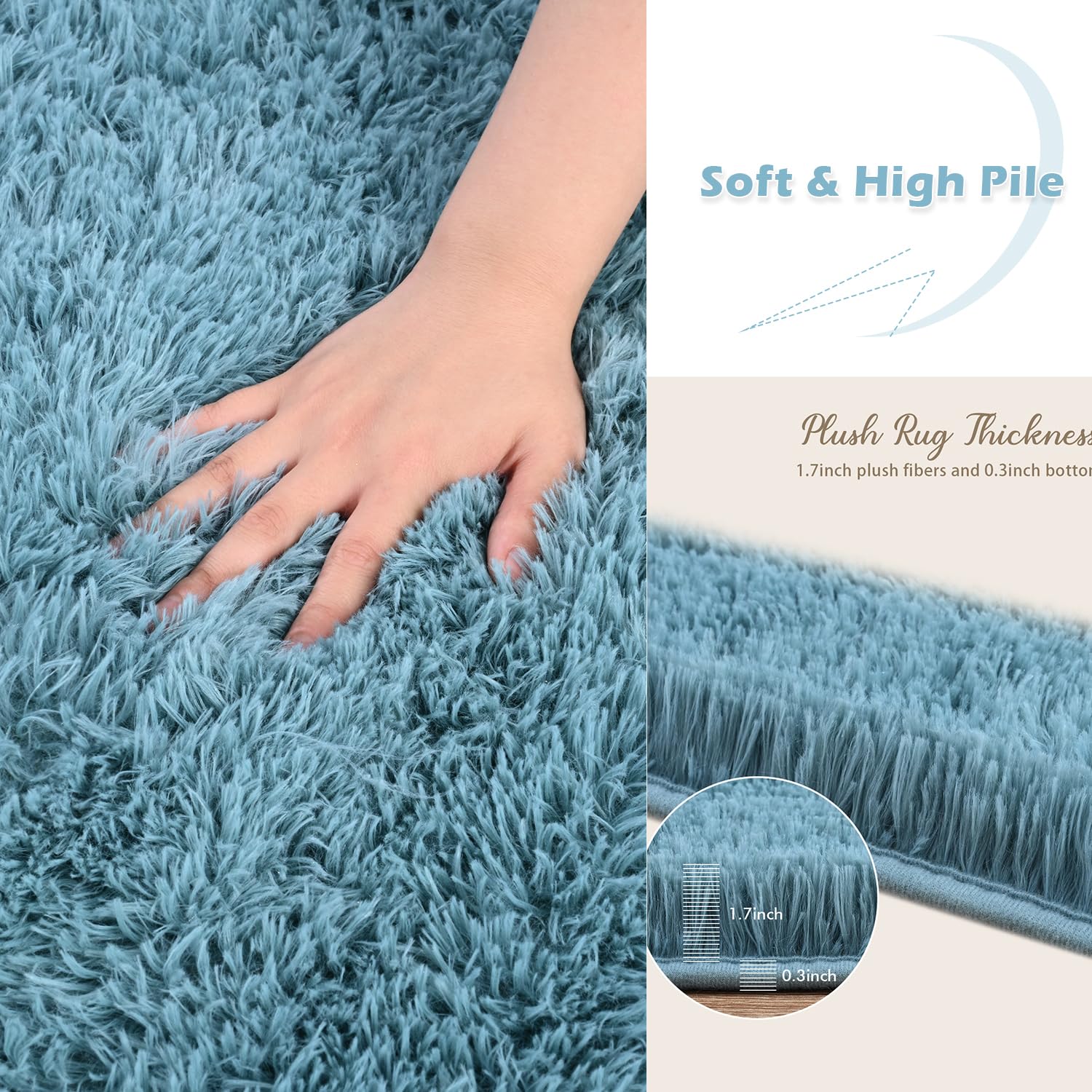 OHWPEAT Plush Area Rugs for Bedroom Turquoise Green, 4'X6' Rug, Shag Fluffy Rugs for Living Room, Furry Carpet for Kids Girl Room, Shaggy Indoor Throw Rug for Nursery Room, Fuzzy Rug for Dorm