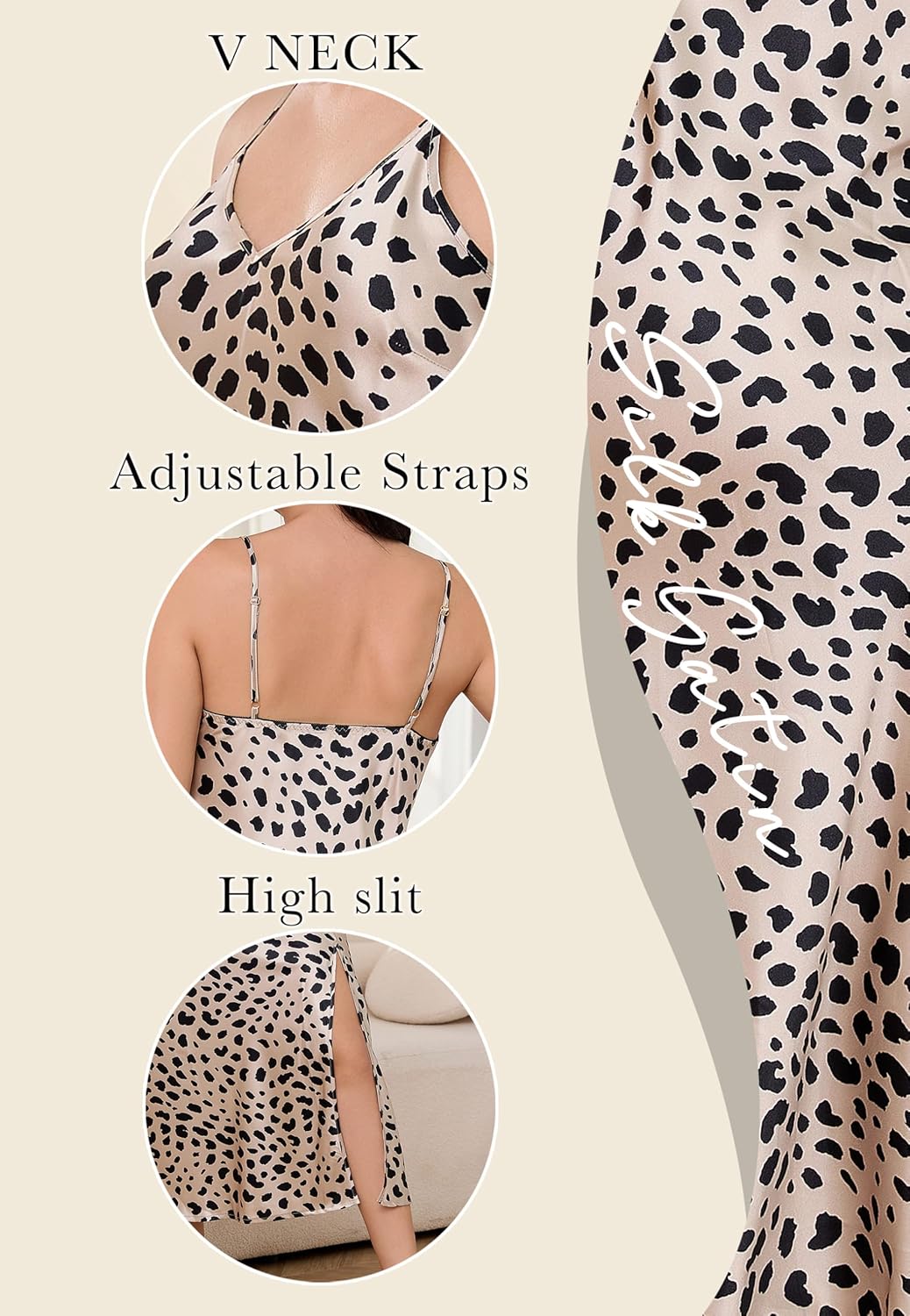 ALCEA ROSEA Women's Long Satin Slip Dress Nightgowns Sexy Lingerie Adjustable Strap Midi Dress Silky Gown V Neck Under Dress - Image 5