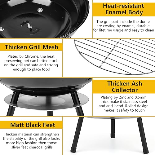 Miniatura 4 de Leonyo - Parrilla de carbón portátil para exteriores, parrilla de carbón pequeña de 14 pulgadas, mini parrilla de carbón de mesa, parrilla Hibachi