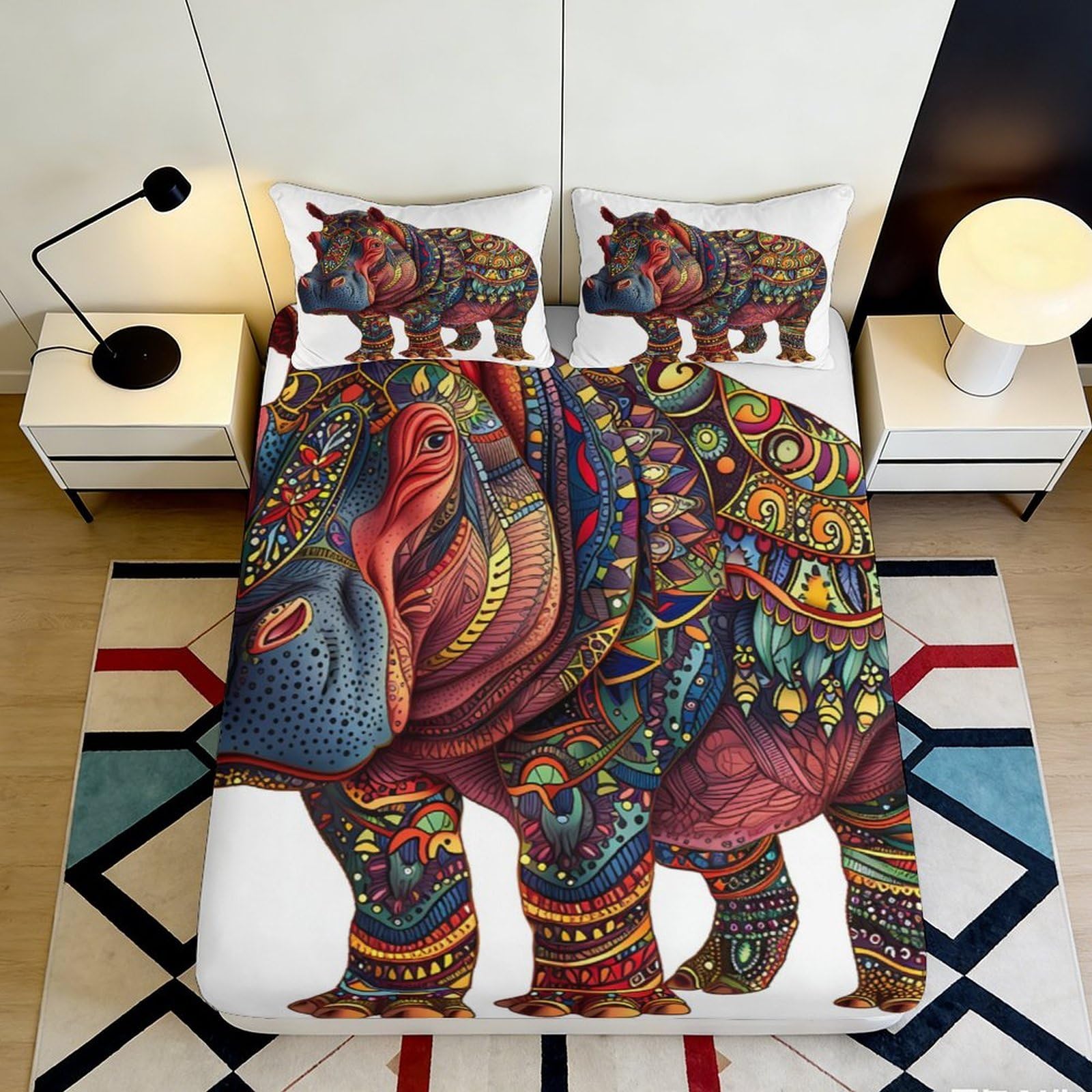 Jqzkxnhpbr Style-7 3D Printed Colorful Rhino Fitted Sheet Microfiber Soft Artful Animal Bed Cover For Bedroom Dorm Mattress Protection Decor 90X200x25cm