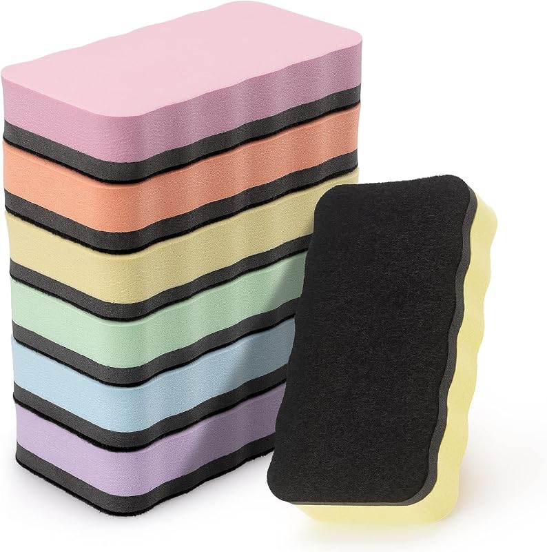 6 Pack Magnetic Dry Eraser Erasers 4.2'' x 2.2'', Wavy | Dry Erasers for White Board, Whiteboard Erasers for Kids Classroom
