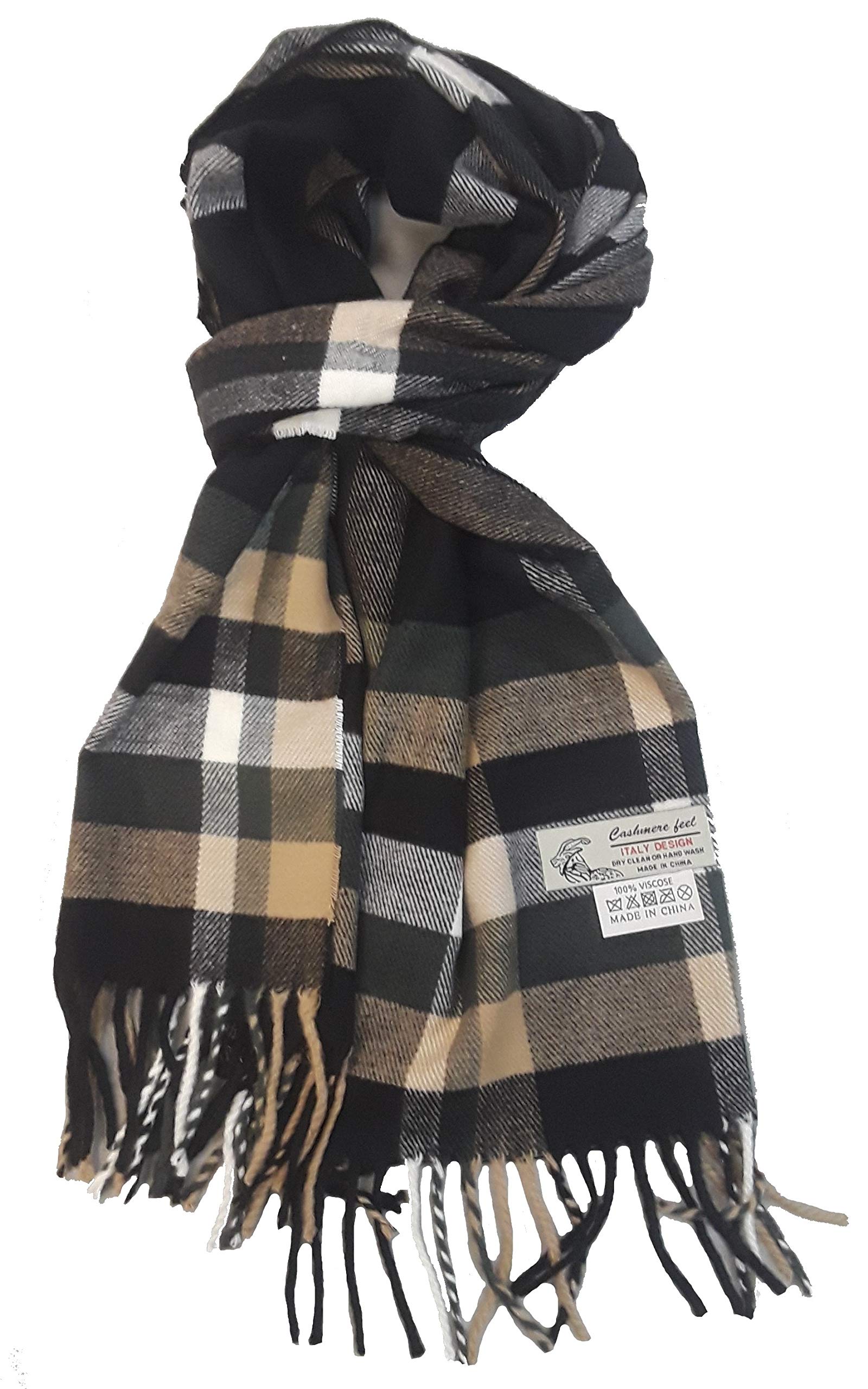 Elegant Classic Accessory Cashmere Feel Winter Scarf in Rich Plaids 12”x72” Fringe Unisex