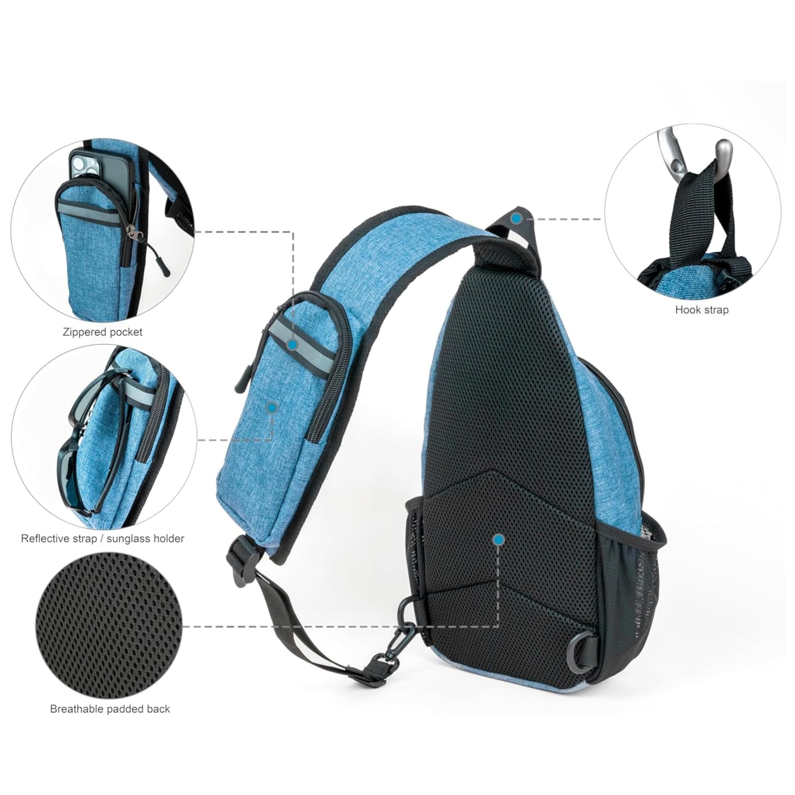 Bolso bandolera – Mochila antirrobo con correa ajustable para el pecho para viajes o senderismo, Azul 6