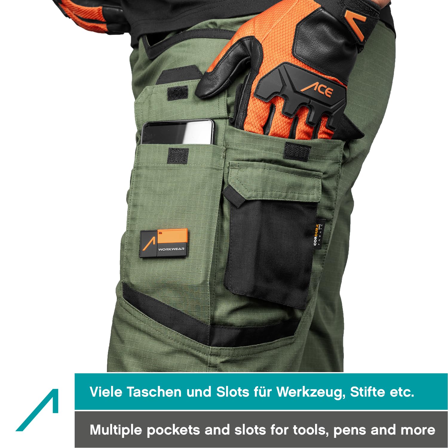 ACE Constructor plus Pantalones de trabajo cortos para hombre - Pantalones de trabajo para hombre con bolsillos cargo y cintura elástica para el verano