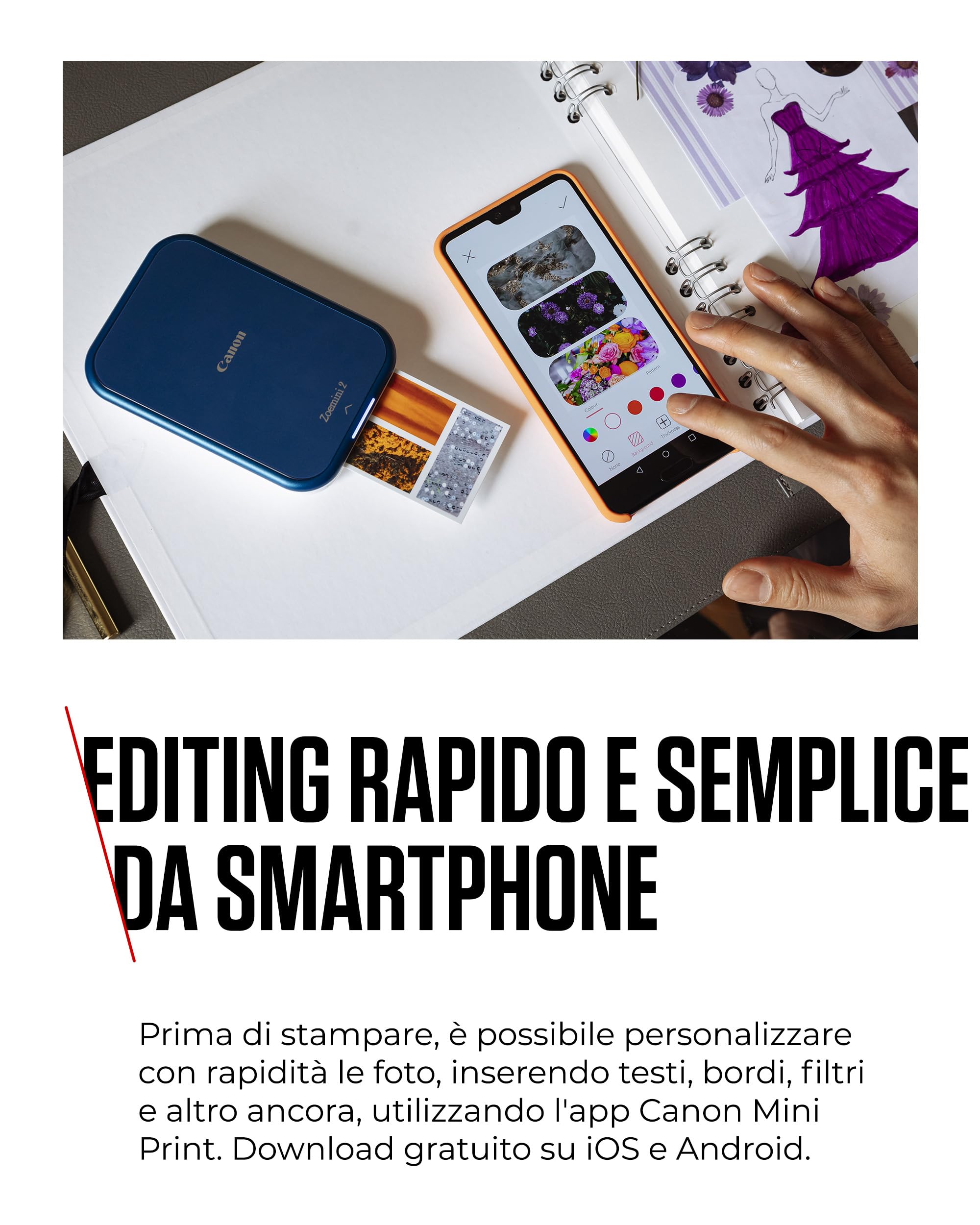Canon Zoemini 2 Stampante Fotografica Portatile Compatta Bluetooth 5.0 Ricarica Rapida USB-C Blu Marino