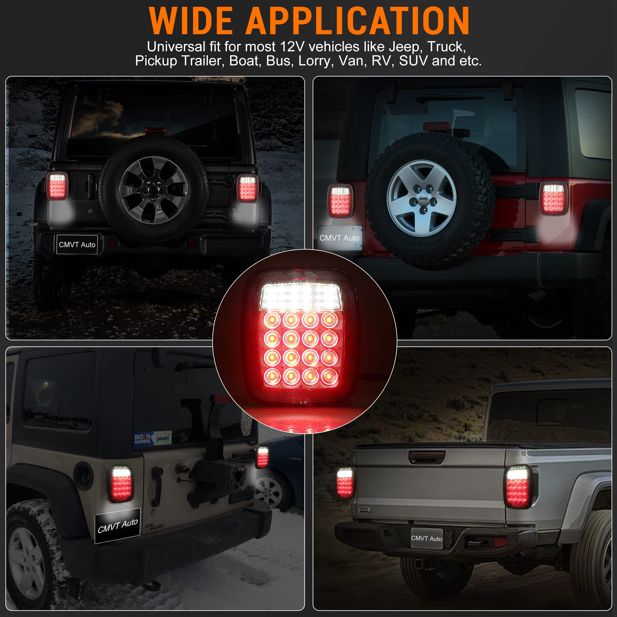 Buy CMVT Auto Universal 38LED Brake Tail Lights, Smoked Square