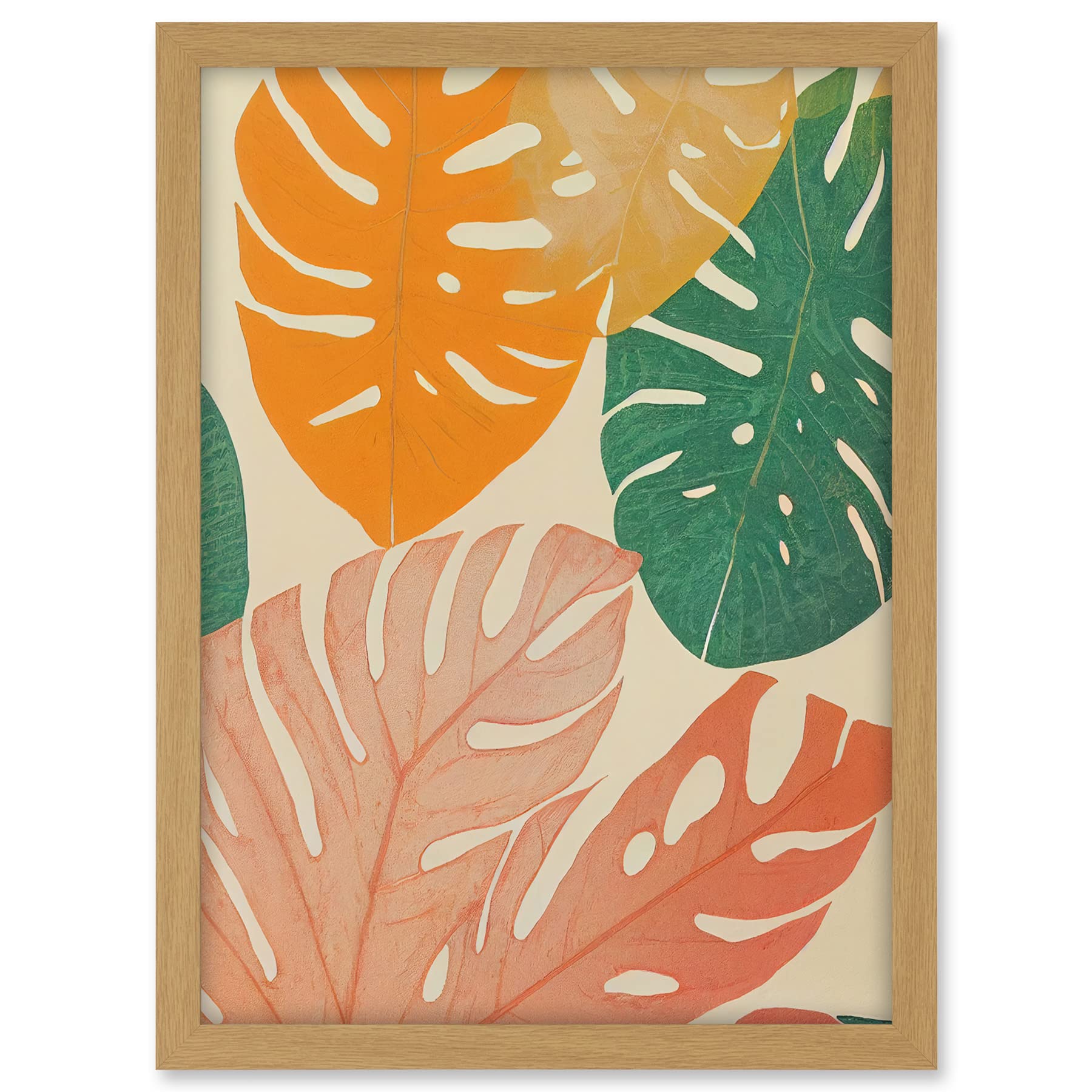 Wee Blue Coo Pastel Monstera Leaves Botanical Artwork Framed A3 Wall Art Print