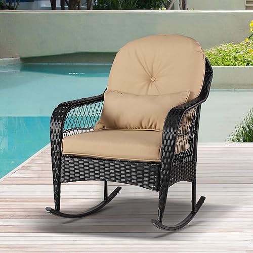 Miniatura 8 de B BAIJIAWEI Mecedora de mimbre para exteriores jardín patio porche césped balcón muebles de patio trasero silla mecedora de mimbre para todo tipo de